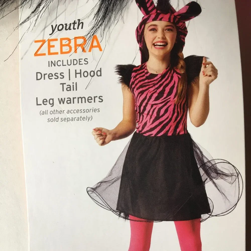 New Zebra Costume Dress 6/7 Hat Pink Black Tutu Skirt Tail Ears Halloween